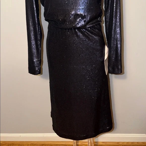 Dress the Population ladies Jean sequin long sleeve Dress in Navy. Small. NWT - Picture 5 of 12
